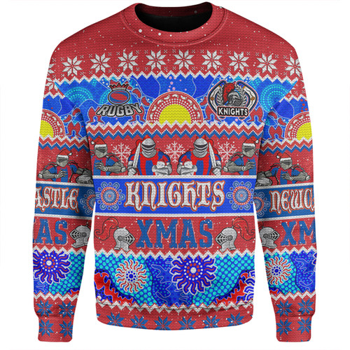 Newcastle Knights Christmas Aboriginal Custom Sweatshirt - Indigenous Knitted Ugly Xmas Style Sweatshirt