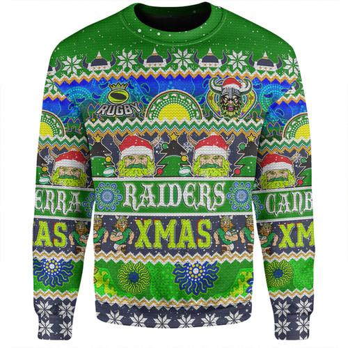 Canberra Raiders Christmas Aboriginal Custom Sweatshirt - Indigenous Knitted Ugly Xmas Style Sweatshirt