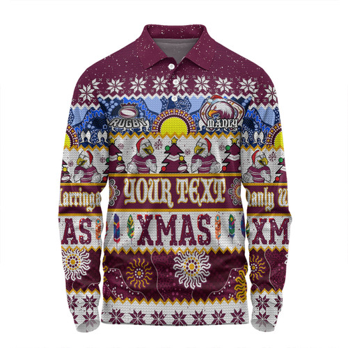 Manly Warringah Sea Eagles Christmas Aboriginal Custom Long Sleeve Polo Shirt - Indigenous Knitted Ugly Xmas Style Long Sleeve Polo Shirt Manly Warringah Sea Eagles Christmas Aboriginal Custom Long Sleeve Polo Shirt - Indigenous Knitted Ugly Xmas Style Long Sleeve Polo Shirt