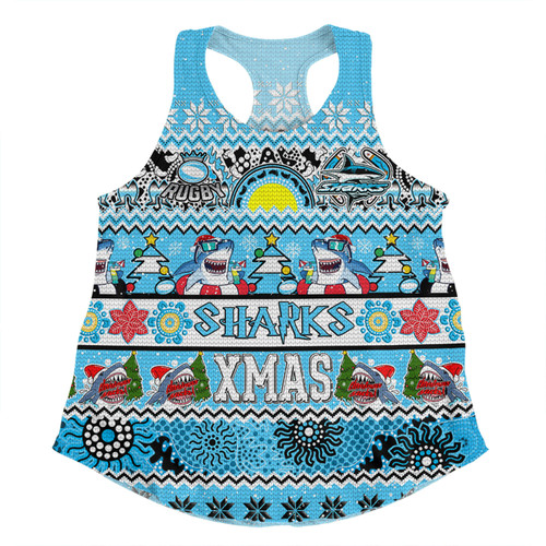 Cronulla-Sutherland Sharks Christmas Aboriginal Custom Women Racerback Singlet - Indigenous Knitted Ugly Xmas Style Women Racerback Singlet