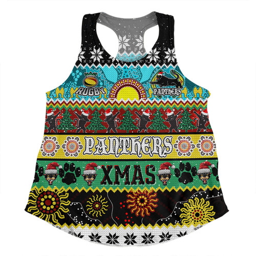 Penrith Panthers Christmas Aboriginal Custom Women Racerback Singlet - Indigenous Knitted Ugly Xmas Style Women Racerback Singlet