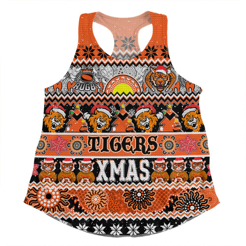 Wests Tigers Christmas Aboriginal Custom Women Racerback Singlet - Indigenous Knitted Ugly Xmas Style Women Racerback Singlet