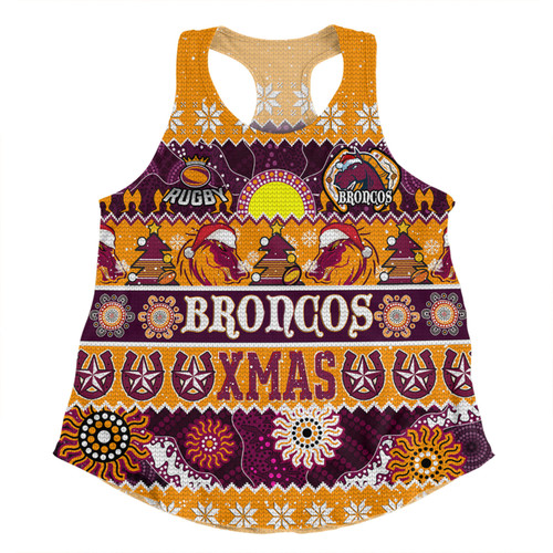 Brisbane Broncos Christmas Aboriginal Custom Women Racerback Singlet - Indigenous Knitted Ugly Xmas Style Women Racerback Singlet