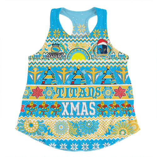 Gold Coast Titans Christmas Aboriginal Custom Women Racerback Singlet - Indigenous Knitted Ugly Xmas Style Women Racerback Singlet