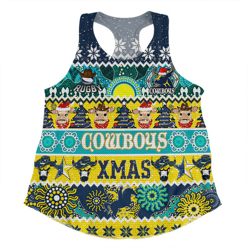 North Queensland Cowboys Christmas Aboriginal Custom Women Racerback Singlet - Indigenous Knitted Ugly Xmas Style Women Racerback Singlet