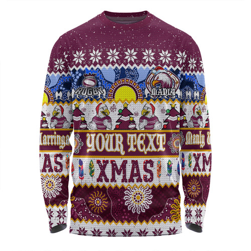 Manly Warringah Sea Eagles Christmas Aboriginal Custom Long Sleeve T-shirt - Indigenous Knitted Ugly Xmas Style Long Sleeve T-shirt Manly Warringah Sea Eagles Christmas Aboriginal Custom Long Sleeve T-shirt - Indigenous Knitted Ugly Xmas Style Long Sleeve T-shirt