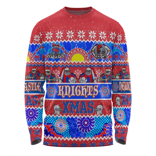 Newcastle Knights Christmas Aboriginal Custom Long Sleeve T-shirt - Indigenous Knitted Ugly Xmas Style Long Sleeve T-shirt Newcastle Knights Christmas Aboriginal Custom Long Sleeve T-shirt - Indigenous Knitted Ugly Xmas Style Long Sleeve T-shirt