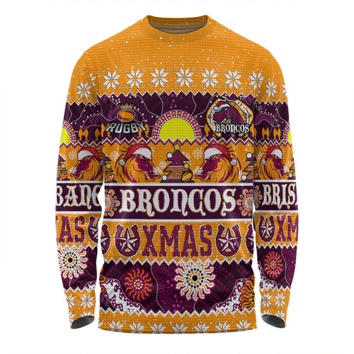Brisbane Broncos Christmas Aboriginal Custom Long Sleeve T-shirt - Indigenous Knitted Ugly Xmas Style Long Sleeve T-shirt Brisbane Broncos Christmas Aboriginal Custom Long Sleeve T-shirt - Indigenous Knitted Ugly Xmas Style Long Sleeve T-shirt