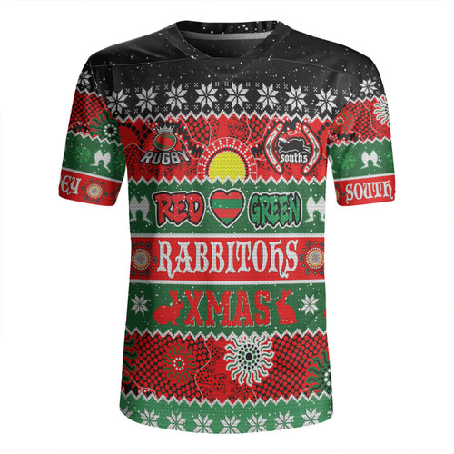South Sydney Rabbitohs Aboriginal Custom Rugby Jersey - Indigenous Knitted Ugly Xmas Style Rugby Jersey