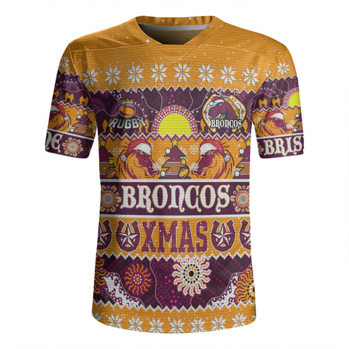 Brisbane Broncos Christmas Aboriginal Custom Rugby Jersey - Indigenous Knitted Ugly Xmas Style Rugby Jersey