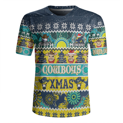 North Queensland Cowboys Christmas Aboriginal Custom Rugby Jersey - Indigenous Knitted Ugly Xmas Style Rugby Jersey