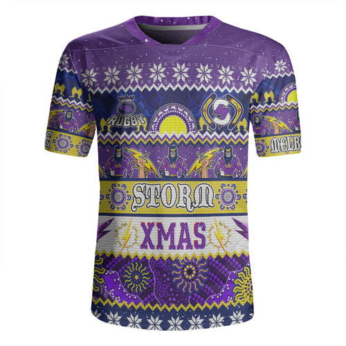 Melbourne Storm Christmas Aboriginal Custom Rugby Jersey - Indigenous Knitted Ugly Xmas Style Rugby Jersey