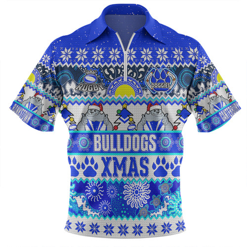 Canterbury-Bankstown Bulldogs Christmas Aboriginal Custom Zip Polo Shirt - Indigenous Knitted Ugly Xmas Style Zip Polo Shirt