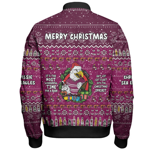 Manly Warringah Sea Eagles Christmas Custom Bomber Jacket - Chrissie Spirit Bomber Jacket Manly Warringah Sea Eagles Christmas Custom Bomber Jacket - Chrissie Spirit Bomber Jacket