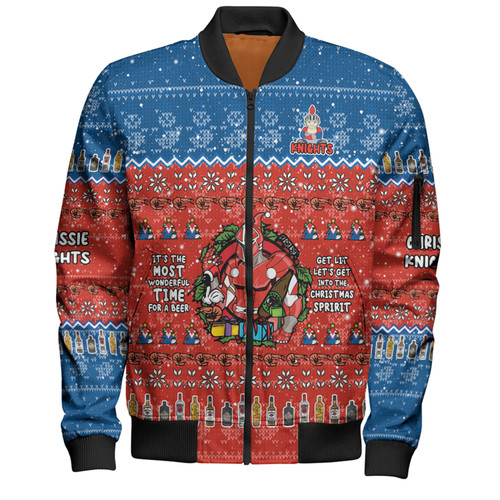 Newcastle Knights Christmas Custom Bomber Jacket - Chrissie Spirit Bomber Jacket