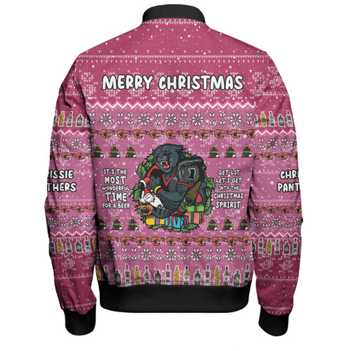 Penrith Panthers Christmas Custom Bomber Jacket - Chrissie Spirit Bomber Jacket Penrith Panthers Christmas Custom Bomber Jacket - Chrissie Spirit Bomber Jacket