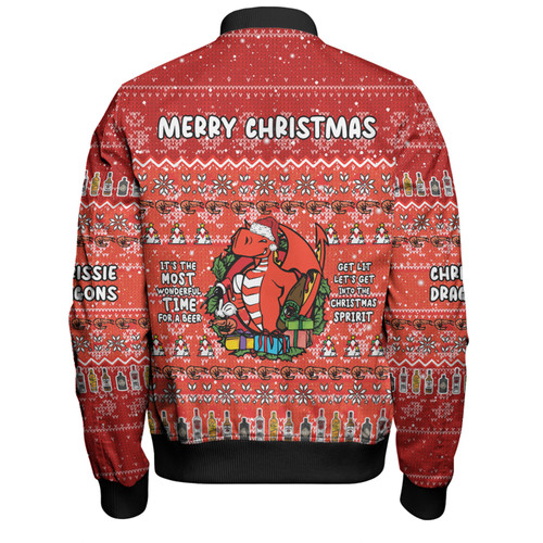 St. George Illawarra Dragons Christmas Custom Bomber Jacket - Chrissie Spirit Bomber Jacket St. George Illawarra Dragons Christmas Custom Bomber Jacket - Chrissie Spirit Bomber Jacket