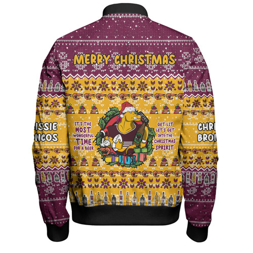 Brisbane Broncos Christmas Custom Bomber Jacket - Chrissie Spirit Bomber Jacket Brisbane Broncos Christmas Custom Bomber Jacket - Chrissie Spirit Bomber Jacket
