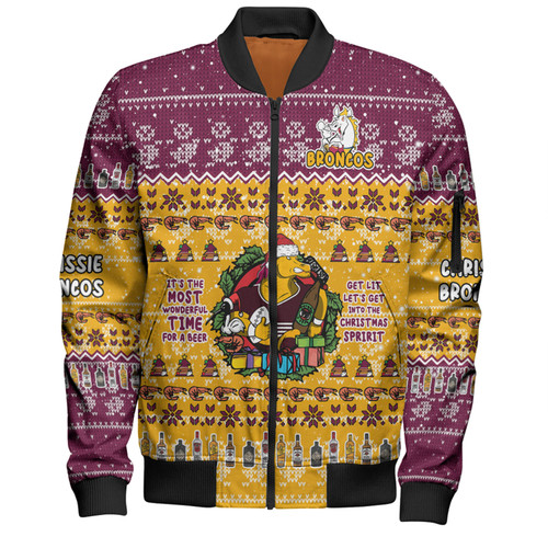 Brisbane Broncos Christmas Custom Bomber Jacket - Chrissie Spirit Bomber Jacket