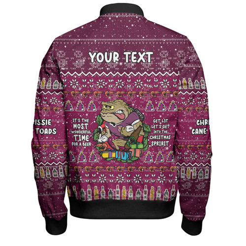 Queensland Cane Toads Christmas Custom Bomber Jacket - Chrissie Spirit Bomber Jacket Queensland Cane Toads Christmas Custom Bomber Jacket - Chrissie Spirit Bomber Jacket