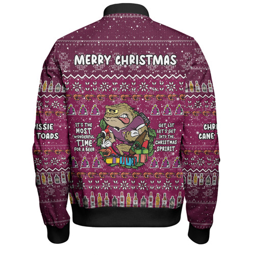 Queensland Cane Toads Christmas Custom Bomber Jacket - Chrissie Spirit Bomber Jacket Queensland Cane Toads Christmas Custom Bomber Jacket - Chrissie Spirit Bomber Jacket