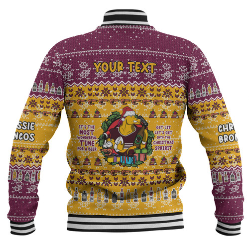 Brisbane Broncos Christmas Custom Baseball Jacket - Chrissie Spirit Baseball Jacket Brisbane Broncos Christmas Custom Baseball Jacket - Chrissie Spirit Baseball Jacket