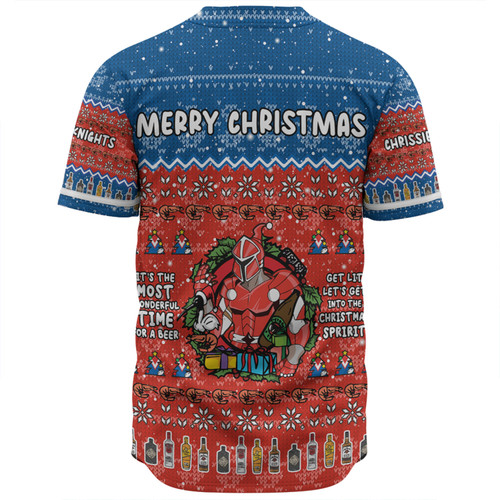 Newcastle Knights Christmas Custom Baseball Shirt - Chrissie Spirit Baseball Shirt Newcastle Knights Christmas Custom Baseball Shirt - Chrissie Spirit Baseball Shirt