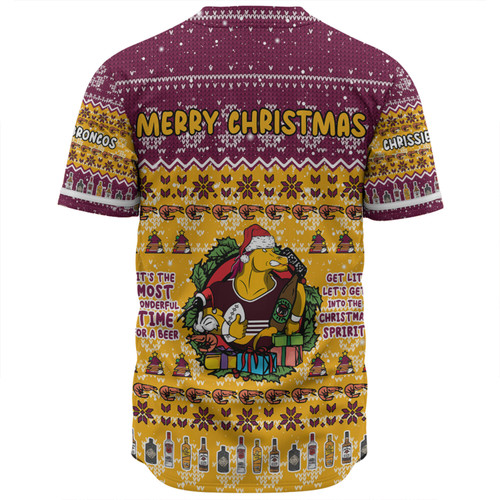 Brisbane Broncos Christmas Custom Baseball Shirt - Chrissie Spirit Baseball Shirt Brisbane Broncos Christmas Custom Baseball Shirt - Chrissie Spirit Baseball Shirt