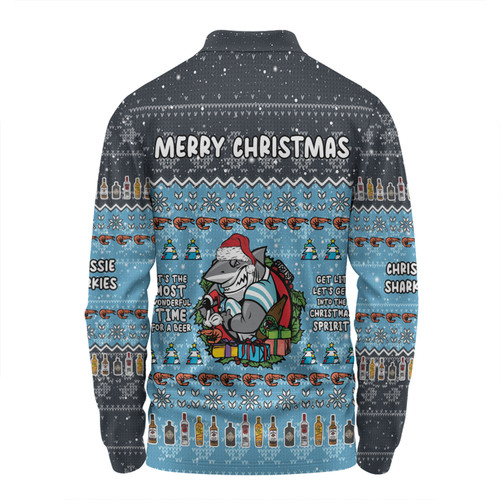 Cronulla-Sutherland Sharks Christmas Custom Long Sleeve Polo Shirt - Chrissie Spirit Long Sleeve Polo Shirt Cronulla-Sutherland Sharks Christmas Custom Long Sleeve Polo Shirt - Chrissie Spirit Long Sleeve Polo Shirt