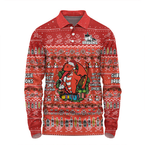 St. George Illawarra Dragons Christmas Custom Long Sleeve Polo Shirt - Chrissie Spirit Long Sleeve Polo Shirt