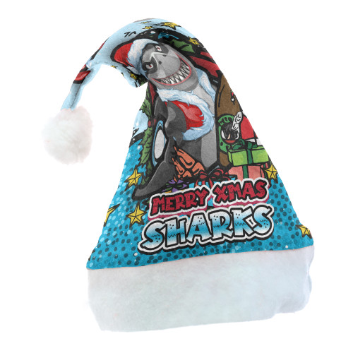 Cronulla-Sutherland Sharks Christmas Hat - Merry Christmas Our Beloved Team With Aboriginal Dot Art Pattern