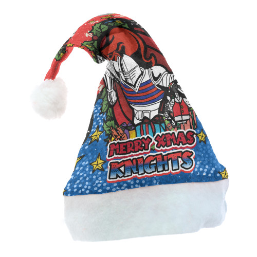 Newcastle Knights Christmas Hat - Merry Christmas Our Beloved Team With Aboriginal Dot Art Pattern