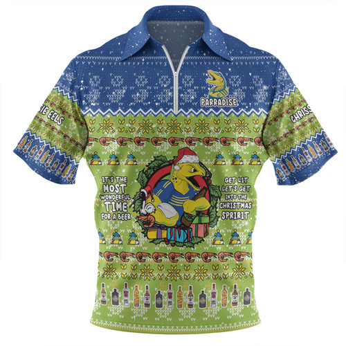 Parramatta Eels Christmas Custom Zip Polo Shirt - Chrissie Spirit Zip Polo Shirt