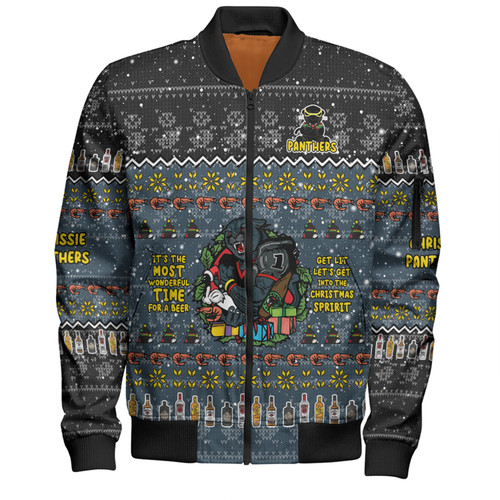 Penrith Panthers Christmas Custom Bomber Jacket - Chrissie Spirit Black Bomber Jacket