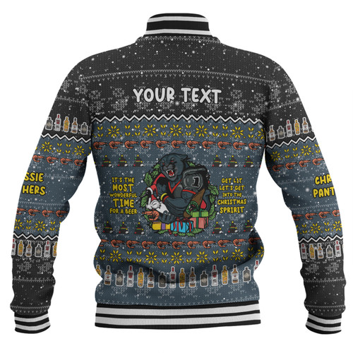 Penrith Panthers Christmas Custom Baseball Jacket - Chrissie Spirit Black Baseball Jacket Penrith Panthers Christmas Custom Baseball Jacket - Chrissie Spirit Black Baseball Jacket