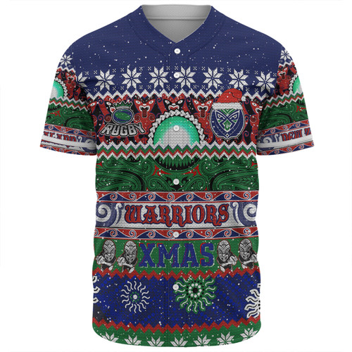 New Zealand Warriors Christmas Maori Custom Baseball Shirt - Indigenous Knitted Ugly Xmas Style Baseball Shirt