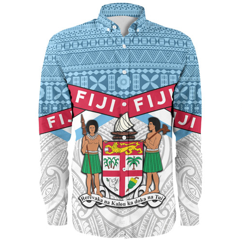 Australia South Sea Islanders Long Sleeve Shirt - Fiji In Fijian Tapa Pattern Coat Of Arms Symbol Long Sleeve Shirt