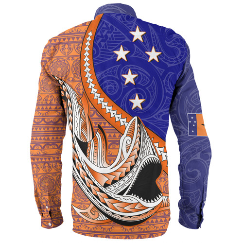 Australia  South Sea Islanders Long Sleeve Shirt - New Ireland Flag With Polynesian Shark Pattern Long Sleeve Shirt Australia  South Sea Islanders Long Sleeve Shirt - New Ireland Flag With Polynesian Shark Pattern Long Sleeve Shirt
