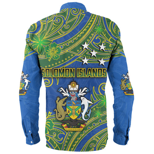 Australia  South Sea Islanders Long Sleeve Shirt - Solomon Islands Symbol In Polynesian Patterns With Tropical Flowers Style Long Sleeve Shirt Australia  South Sea Islanders Long Sleeve Shirt - Solomon Islands Symbol In Polynesian Patterns With Tropical Flowers Style Long Sleeve Shirt