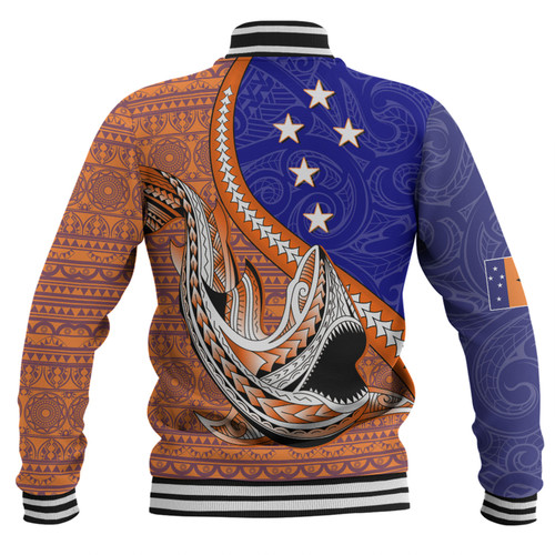 Australia  South Sea Islanders Baseball Jacket - New Ireland Flag With Polynesian Shark Pattern Baseball Jacket Australia  South Sea Islanders Baseball Jacket - New Ireland Flag With Polynesian Shark Pattern Baseball Jacket