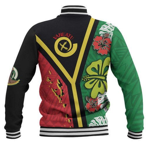 Australia  South Sea Islanders Baseball Jacket - Vanuatu Flag With Habiscus Flowers Baseball Jacket Australia  South Sea Islanders Baseball Jacket - Vanuatu Flag With Habiscus Flowers Baseball Jacket