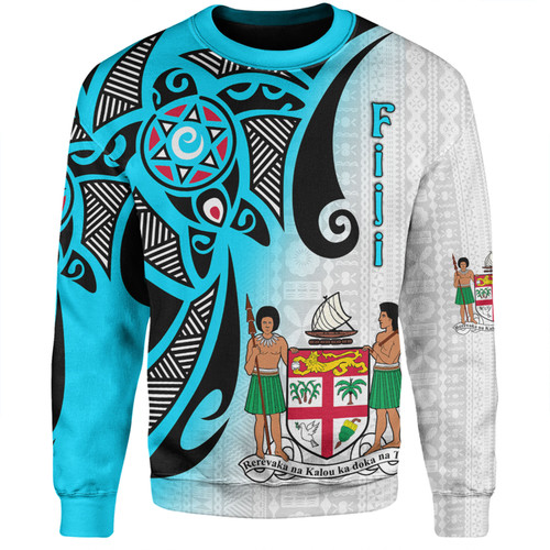Australia  South Sea Islanders Sweatshirt - Fiji With Polynesian Tapa Patterns And Coat Of Arms Symbol Sweatshirt