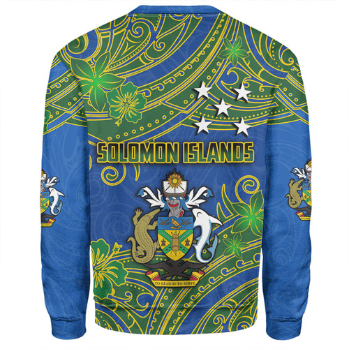 Australia  South Sea Islanders Sweatshirt - Solomon Islands Symbol In Polynesian Patterns With Tropical Flowers Style Sweatshirt Australia  South Sea Islanders Sweatshirt - Solomon Islands Symbol In Polynesian Patterns With Tropical Flowers Style Sweatshirt