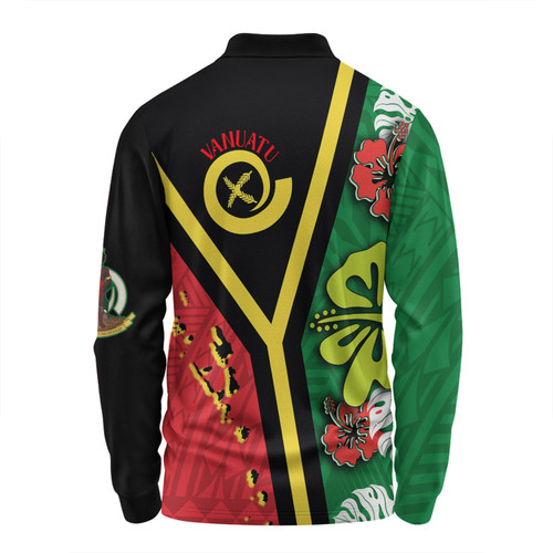 Australia  South Sea Islanders Long Sleeve Polo Shirt - Vanuatu Flag With Habiscus Flowers Long Sleeve Polo Shirt Australia  South Sea Islanders Long Sleeve Polo Shirt - Vanuatu Flag With Habiscus Flowers Long Sleeve Polo Shirt