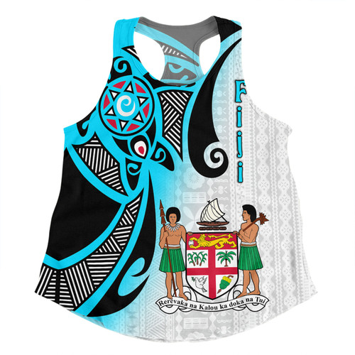 Australia  South Sea Islanders Women Racerback Singlet - Fiji With Polynesian Tapa Patterns And Coat Of Arms Symbol Women Racerback Singlet