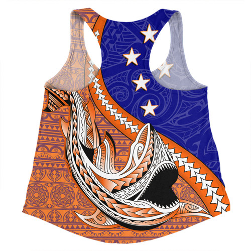 Australia  South Sea Islanders Women Racerback Singlet - New Ireland Flag With Polynesian Shark Pattern Women Racerback Singlet