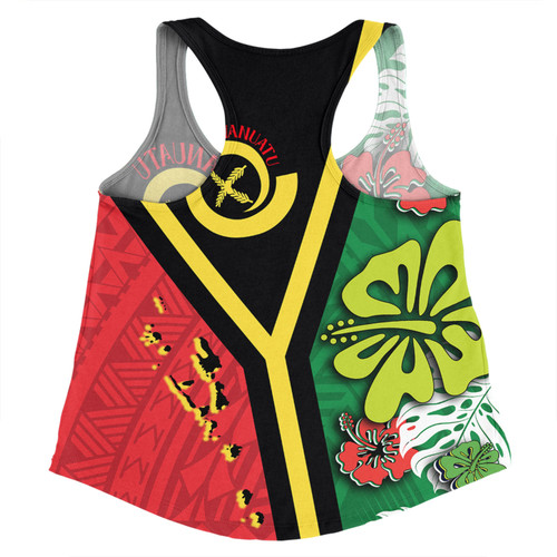 Australia  South Sea Islanders Women Racerback Singlet - Vanuatu Flag With Habiscus Flowers Women Racerback Singlet