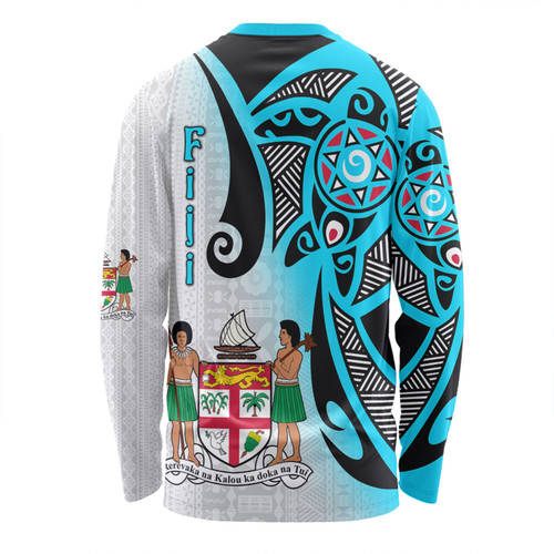 Australia  South Sea Islanders Long Sleeve T-shirt - Fiji With Polynesian Tapa Patterns And Coat Of Arms Symbol Long Sleeve T-shirt