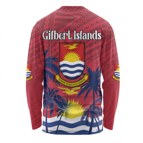 Australia  South Sea Islanders Long Sleeve T-shirt - Gilbert Islands In Polynesian Pattern With Coconut Trees Long Sleeve T-shirt Australia  South Sea Islanders Long Sleeve T-shirt - Gilbert Islands In Polynesian Pattern With Coconut Trees Long Sleeve T-shirt