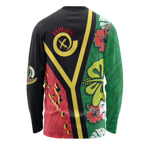 Australia  South Sea Islanders Long Sleeve T-shirt - Vanuatu Flag With Habiscus Flowers Long Sleeve T-shirt
